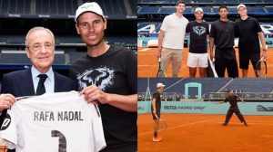 Bellingham bắt cặp Sinner đấu tennis với Nadal & Courtois, “ông trùm” Perez làm trọng tài