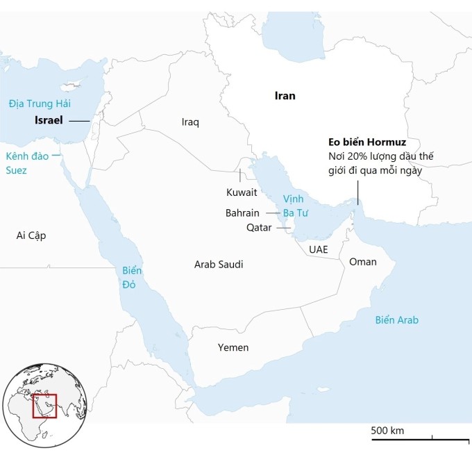 Vị trí chiến lược của eo biển Hormuz. Đồ họa: Guardian
