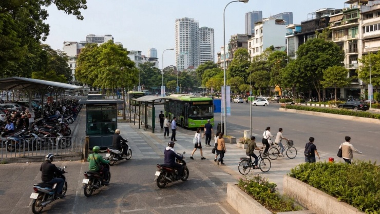 Khi Vùng phát thải thấp mở rộng, hạ tầng giao thông tĩnh, xe buýt, xe đạp và đi bộ cần được kết nối đồng bộ để chính sách đi vào thực chất (Ảnh minh họa: ChatGPT)