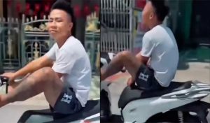 Tịch thu xe SH của nam thanh niên khi dùng chân điều khiển phương tiện