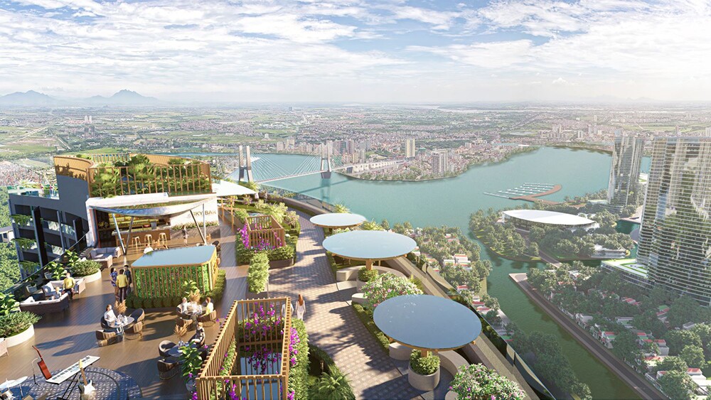 Hệ tiện ích trên mái mở ra tầm view panorama khoáng đạt về phía sông Sài Gòn