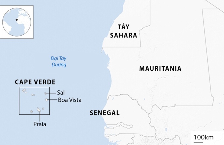Vị trí Cape Verde. Đồ họa BBC