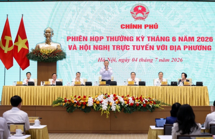 Tổng Bí thư, Chủ tịch nước Tô Lâm cùng các lãnh đạo Đảng, Nhà nước tại phiên họp Chính phủ thường kỳ tháng 6/2026 và Hội nghị trực tuyến Chính phủ với các địa phương. (Ảnh: VGP)