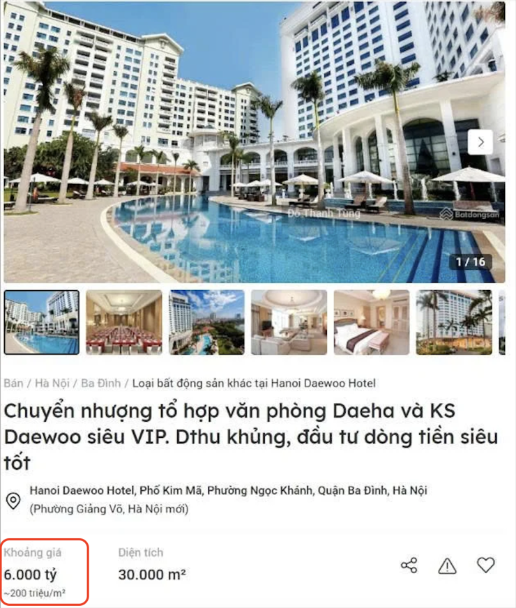 'Đất vàng' Kim Mã lại dậy sóng vì thương vụ bán Khách sạn Daewoo 6.000 tỷ đồng - 1
