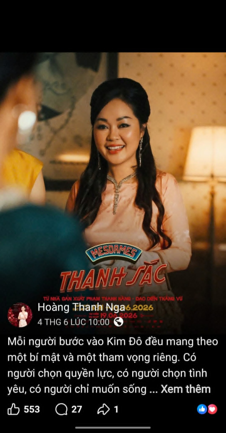 Hoàng Thị Thanh Nga trong Mesdames Thanh Sắc. Ảnh chụp màn hình trên FBNV lúc 11h ngày 15/7/2026