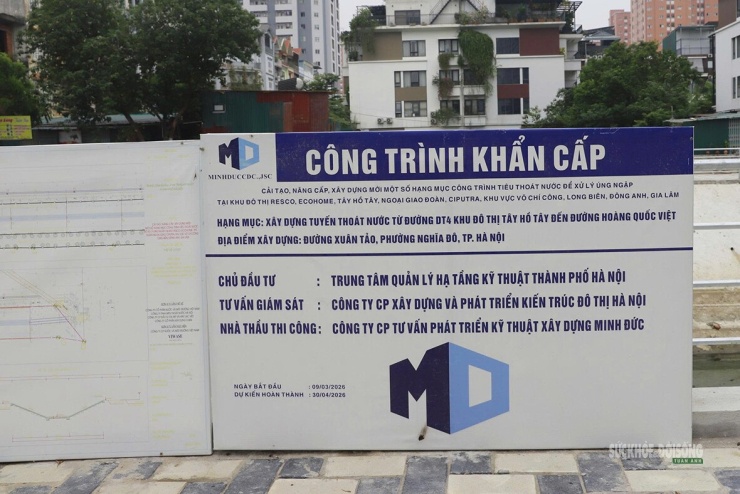 Dự án thuộc chương trình khẩn cấp xử lý úng ngập tại nhiều khu đô thị phía Tây Hà Nội. Ảnh: T.Anh