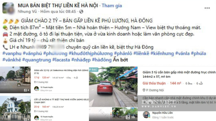 Nhiều biệt thự, nhà liền kề tại Hà Nội liên tục được rao bán giảm giá trên mạng xã hội.