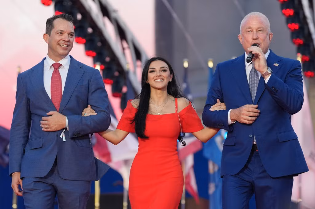 Tổng thống Mỹ Donald Trump phát biểu qua video ghi hình tại sự kiện kỷ niệm 250 năm Quốc khánh Mỹ tại Bỉ. (Ảnh: AP)