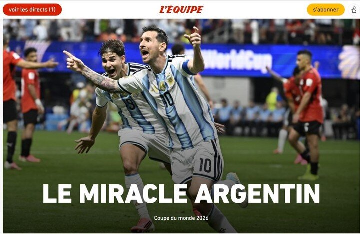Tờ L'Equipe của Pháp ca ngợi chiến thắng của ĐT Argentina
