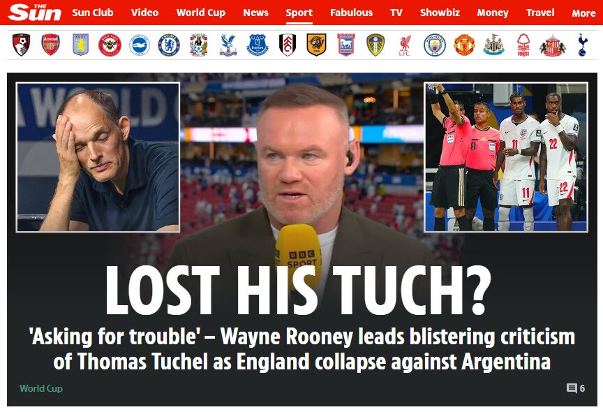 Huyền thoại Rooney đặt câu hỏi về các quyết định chiến thuật của HLV Tuchel