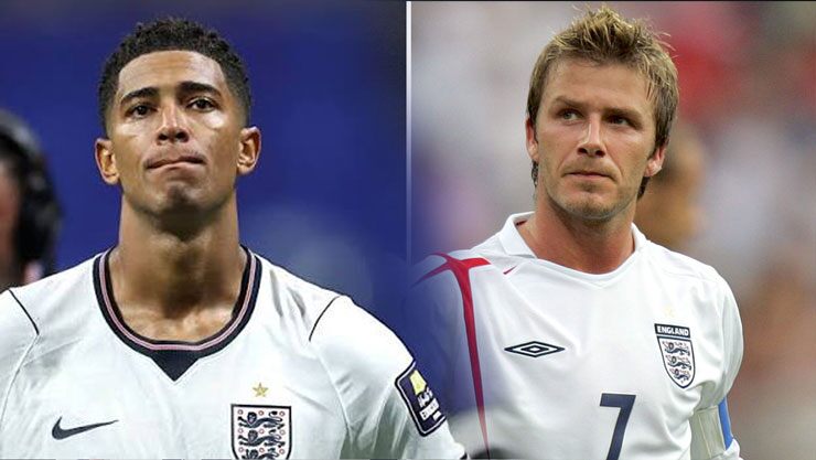 Jude Bellingham (trái) và David Beckham (phải). Cả hai đều có nét tương đồng và đối mặt với áp lực lớn tại World Cup trong các trận đấu với Argentina