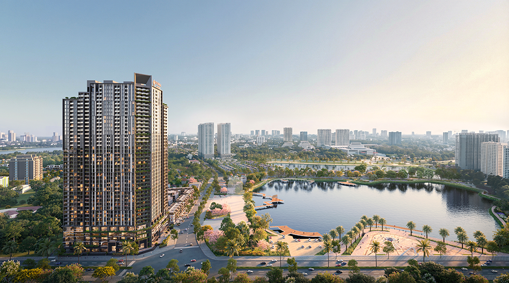 Lợi thế gần kề công viên hồ Phùng Khoang mang đến những tầng xanh riêng tư cho dự án. Nguồn ảnh: NewX Estate