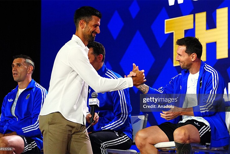 Messi cùng Djokovic tại sự kiện Fanatics Fest trước chung kết World Cup 2026