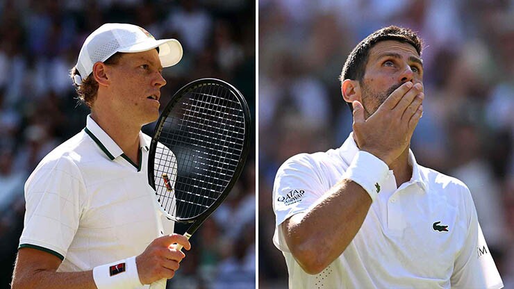 Sinner (bên trái) so tài với Djokovic