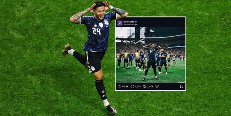Cận cảnh Enzo Fernandez ăn mừng và bài đăng trên mạng xã hội của Chelsea (đã bị xóa).