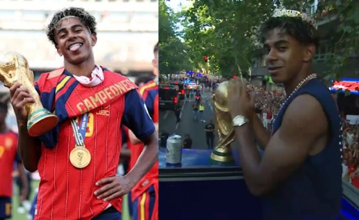 Khoảnh khắc Yamal đội vương miện trên xe buýt 2 tầng