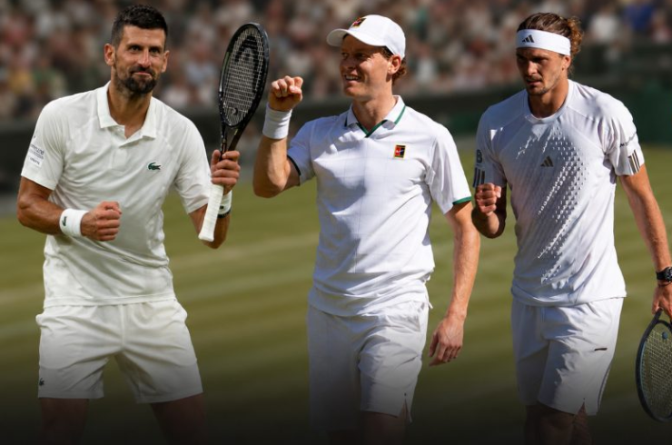 Djokovic (bên trái) tăng lên 1 bậc, Zverev (bên phải) chính thức giữ số 2, Sinner (giữa) vững vàng số 1