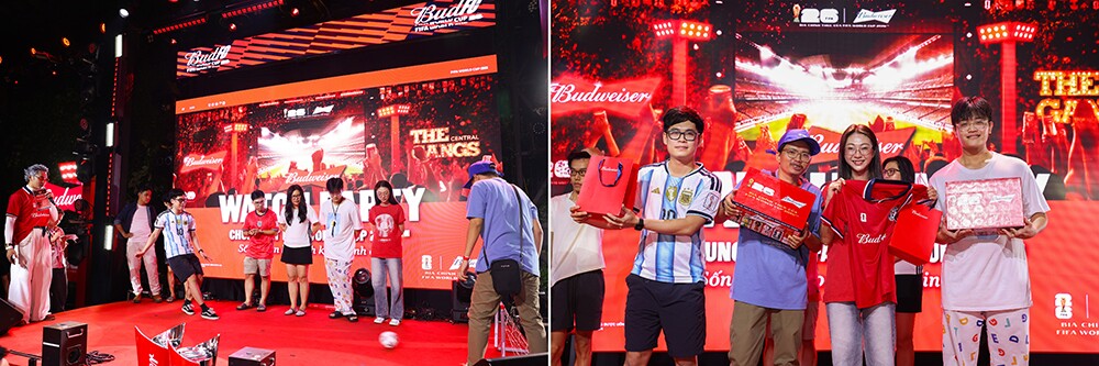 Cổ động viên hào hứng tham gia các trò chơi tương tác, nhận quà từ Budweiser - Ảnh: Budweiser