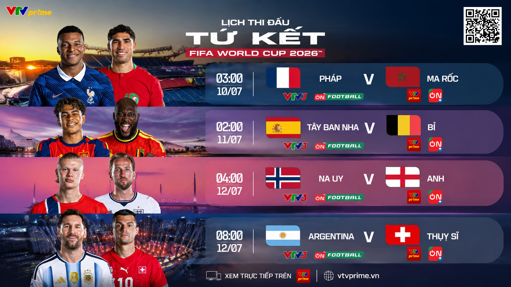 Lịch thi đấu Tứ Kết WORLD CUP 2026, tiếp sóng trọn vẹn trên các nền tảng VTVcab.