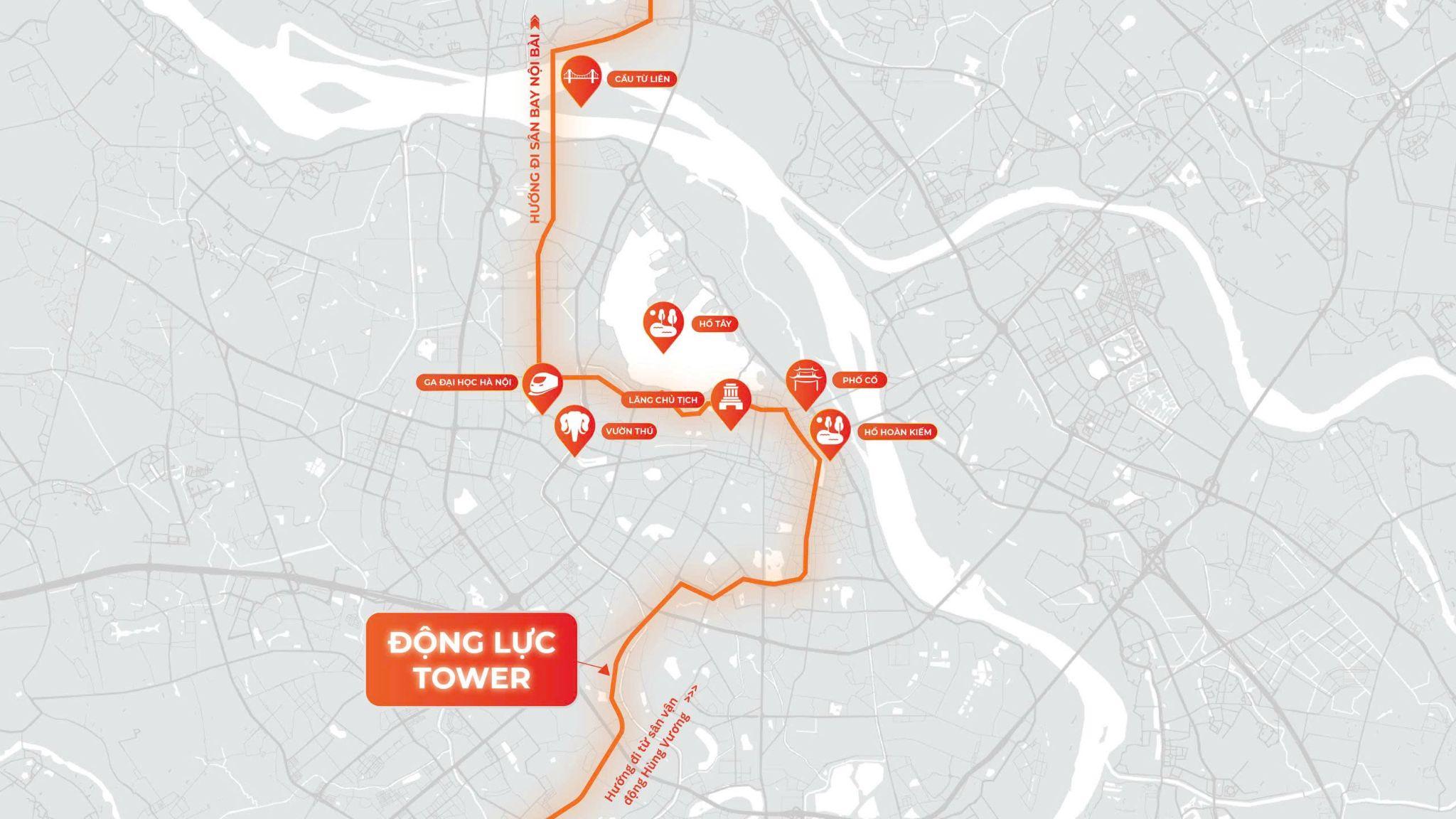 Vị trí đón sóng hạ tầng TOD của Động Lực Tower trên bản đồ tuyến Metro số 2. Ảnh minh họa.