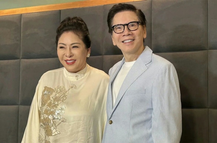 Hướng Hoa Cường và vợ Trần Lam. (Ảnh: Line Today)