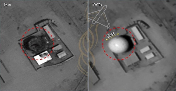 Vòm radar bị phá hủy tại căn cứ Ahmad Al Jaber ở Kuwait trong ảnh vệ tinh công bố hôm 22/7. Ảnh: Fars News