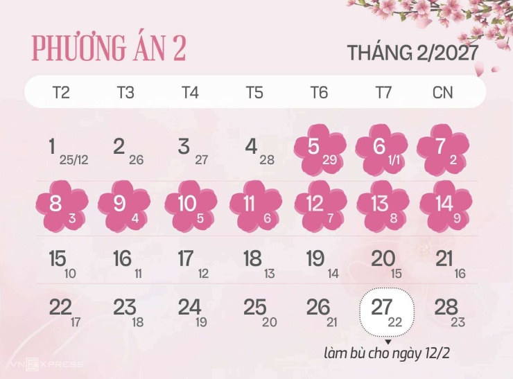 Phương án 2 nghỉ Tết Đinh Mùi. Đồ họa: Tạ Lư