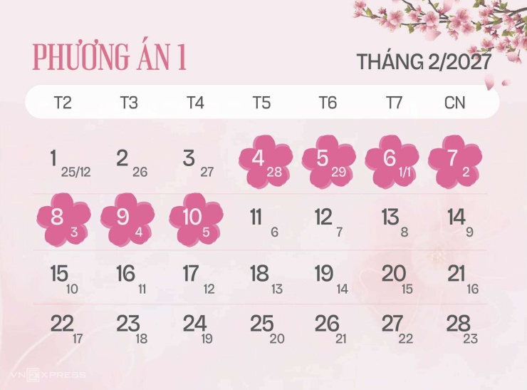 Phương án 1 nghỉ Tết Đinh Mùi. Đồ họa: Tạ Lư