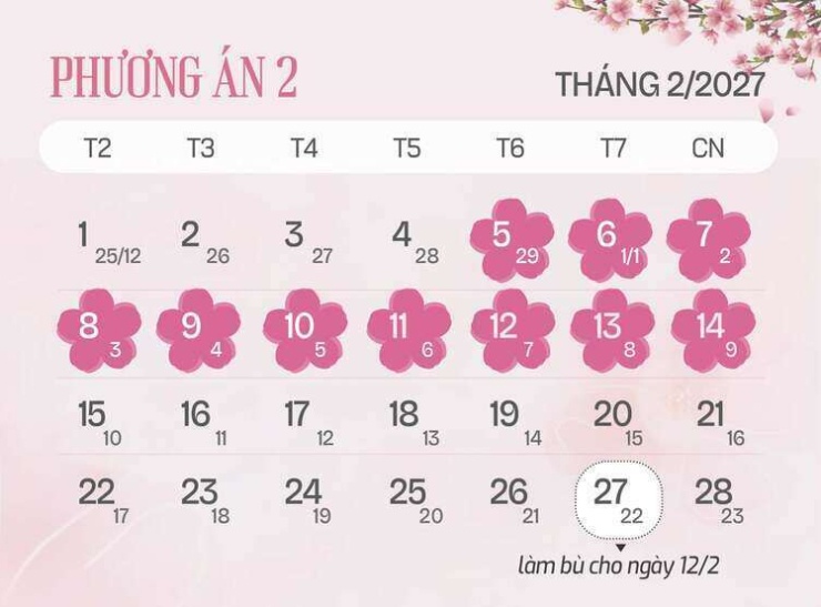 Hai phương án đề xuất nghỉ Tết Đinh Mùi. Đồ họa: Tạ Lư