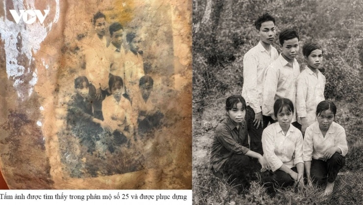 Tấm ảnh được tìm thấy trong phần mộ và sau khi phục dựng