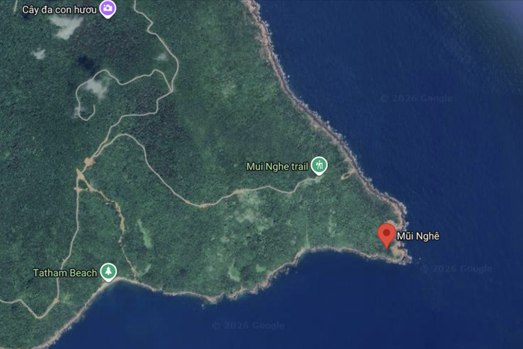 Mũi Nghê, điểm cực đông của bán đảo Sơn Trà, địa hình di chuyển hiểm trở. Ảnh: Google Maps