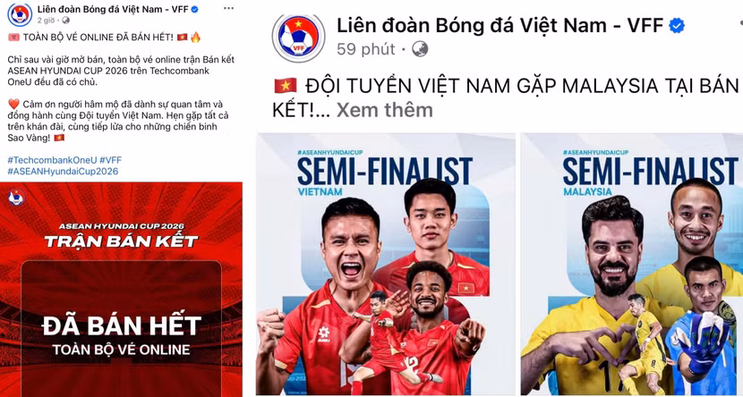 VFF thông báo hết vé xem Việt Nam quyết đấu Malaysia tại Mỹ Đình chỉ sau ít giờ mở bán (Ảnh chụp màn hình)