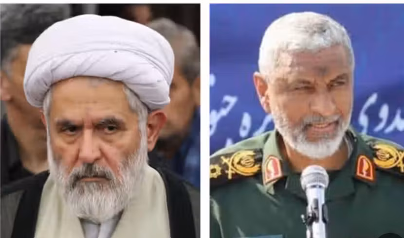 Ông Hossein Taeb, Chỉ huy lực lượng bán quân sự Basij (bên trái) và ông Ali Azmaei, Chỉ huy Hải quân IRGC