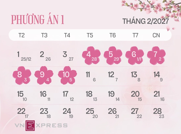 Phương án nghỉ Tết Âm lịch 7 ngày bắt đầu từ 28 tháng chạp Bính Ngọ. Đồ họa: Tạ Lư