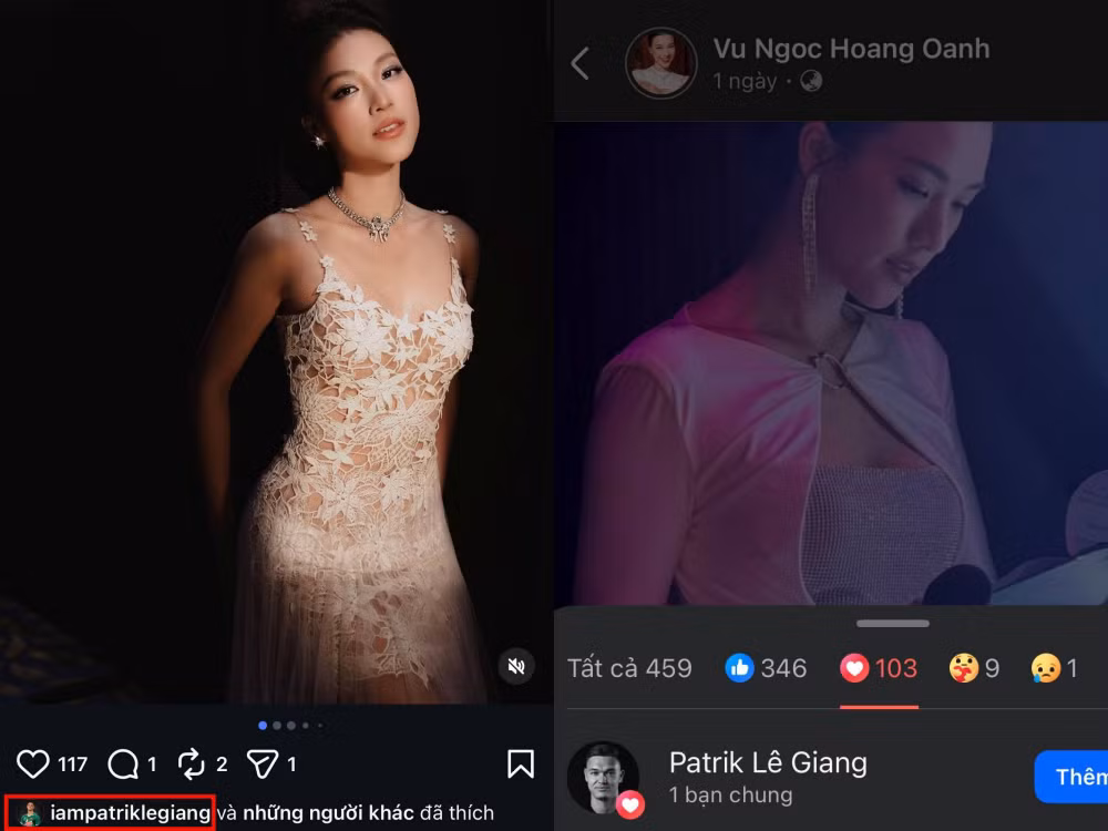 Patrik Lê Giang thường xuyên tương tác với Hoàng Oanh trên mạng xã hội.