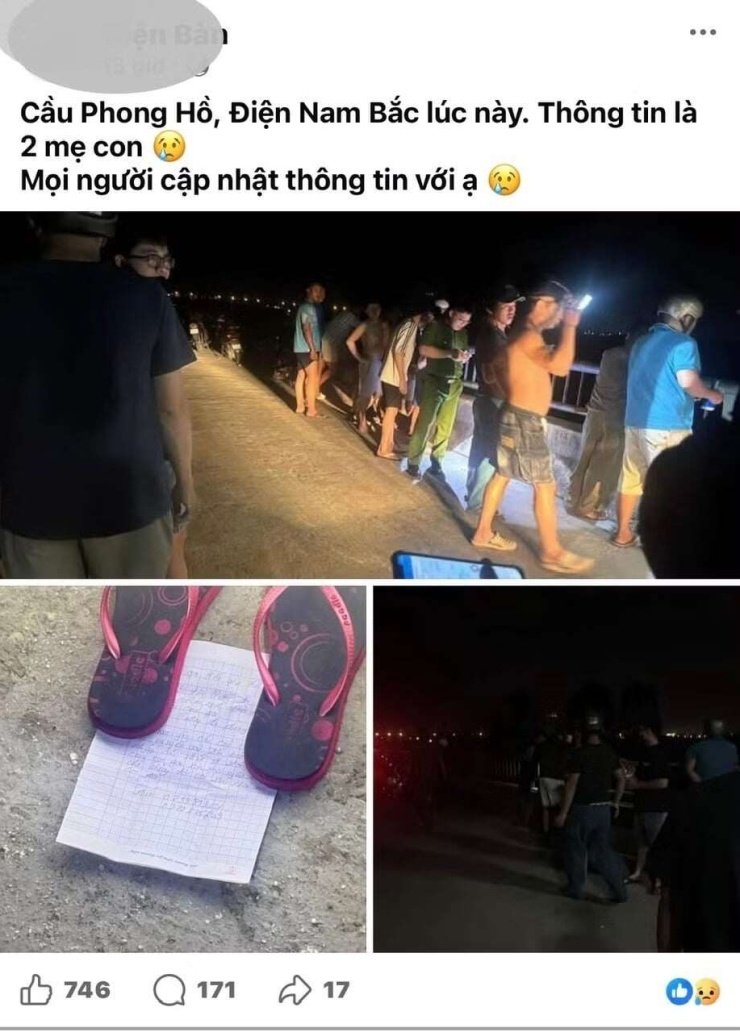 Người phụ nữ bỏ lại dép, mẩu giấy nhắn trên cầu rồi bồng con đi chơi khiến nhiều người được phen tá hỏa. Ảnh chụp màn hình