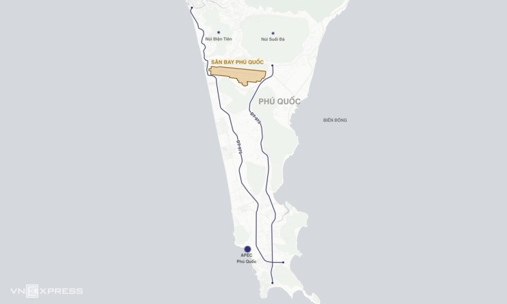 Vị trí sân bay Phú Quốc. Đồ hoạ: Hoàng Thanh