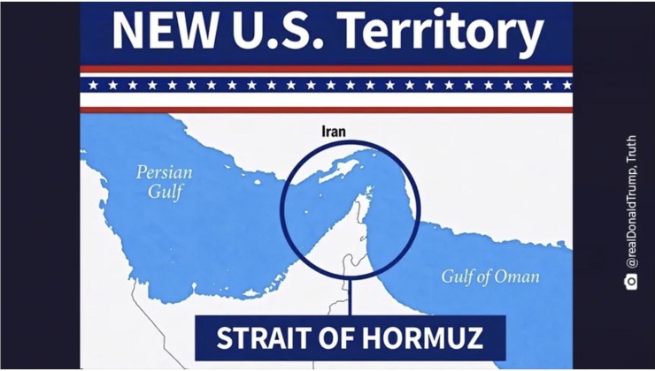 Ông Trump đăng bản đồ ghi chú eo biển Hormuz là lãnh thổ mới của Mỹ - 1