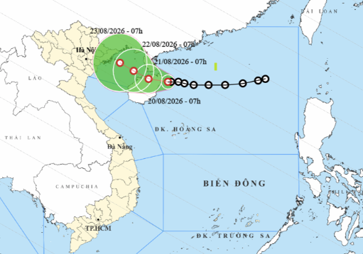 Dự báo đường đi của áp thấp nhiệt đới. Ảnh: NCHMF