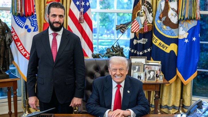 Tổng thống Mỹ Donald Trump trong lần tiếp đón Tổng thống Syria Ahmed al-Sharaa tại Nhà Trắng năm 2025. Ảnh: Truth Social