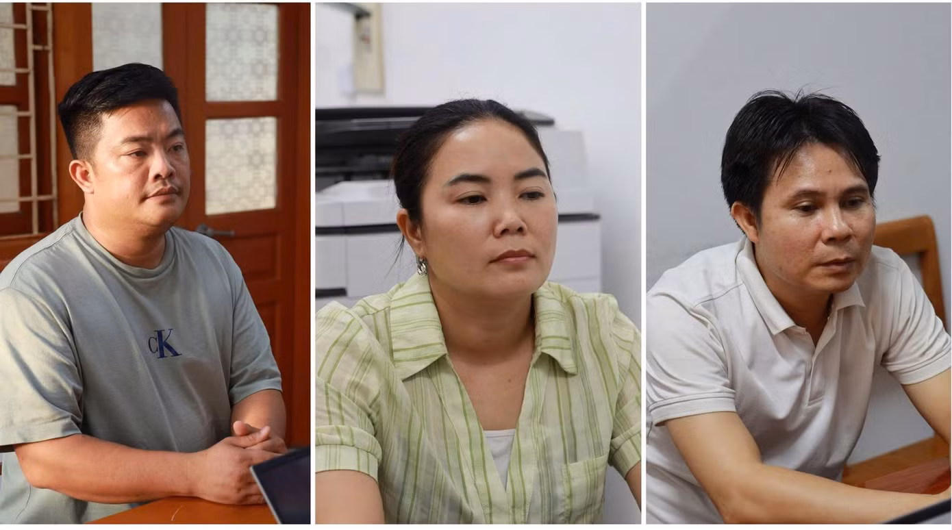 Từ trái qua phải, các bị can: Vũ Hoàng Hải, Bùi Thị Kim Tuyên và Phạm Văn Hà. (Ảnh: Công an tỉnh Lào Cai)