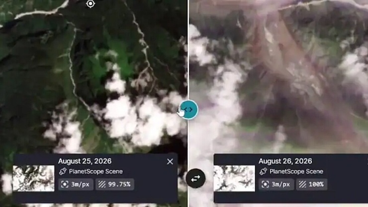 Hình ảnh vệ tinh hiện trường vụ việc do Planet Labs cung cấp trong hai ngày 25 và 26/8. Ảnh: Planet Labs.