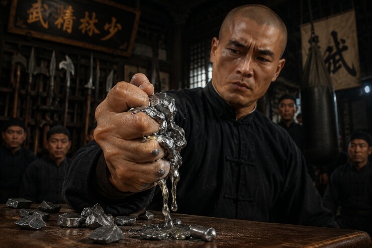 Giai thoại về bàn tay có thể bóp chì, thiếc biến dạng góp phần tạo nên lớp màu huyền thoại. Ảnh AI minh họa 