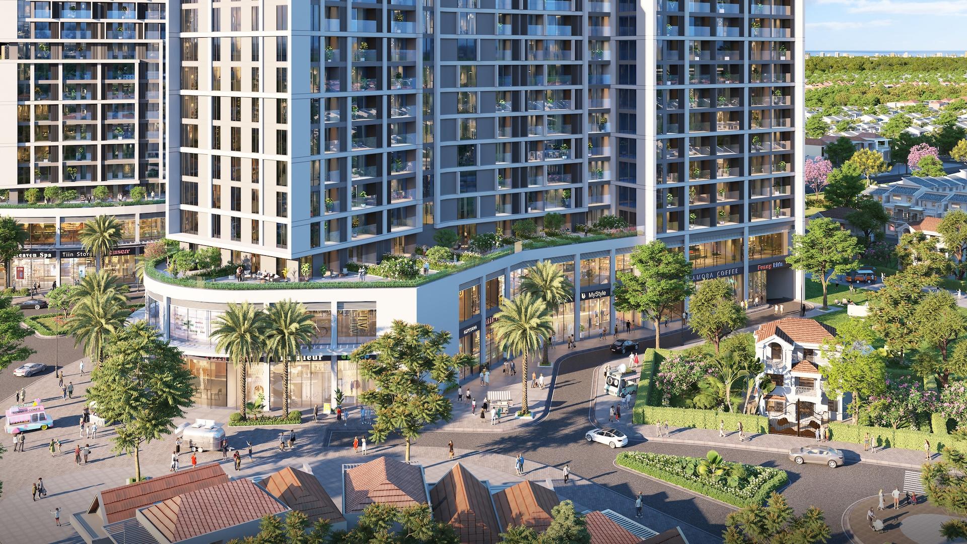 150 căn shophouse khối đế mang thương hiệu Sun Group ở phía Nam trung tâm Đà Nẵng đang thu hút mạnh mẽ dòng tiền đầu tư. Ảnh minh hoạ: Sun Property.