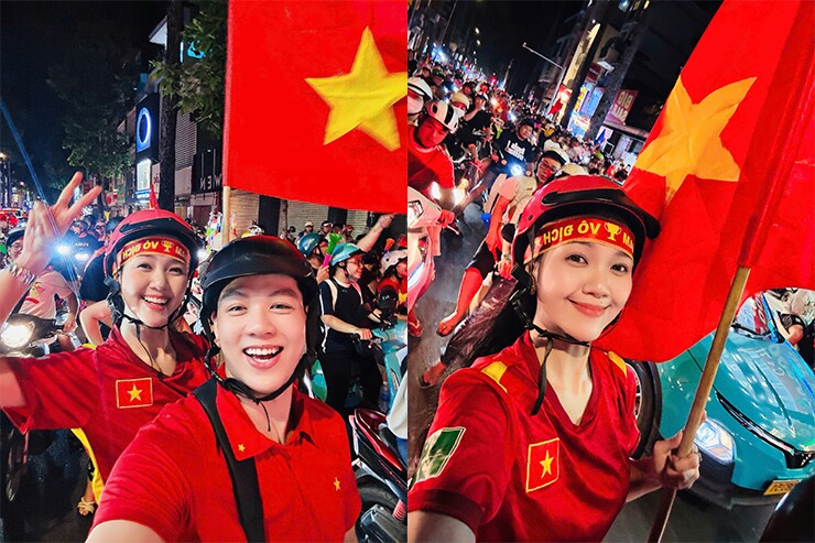 Người đẹp Mỹ Vân xuống đường "đi bão"&nbsp;
