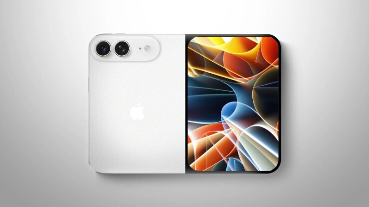Hình ảnh kết xuất được cho là của iPhone màn hình gập đầu tiên.