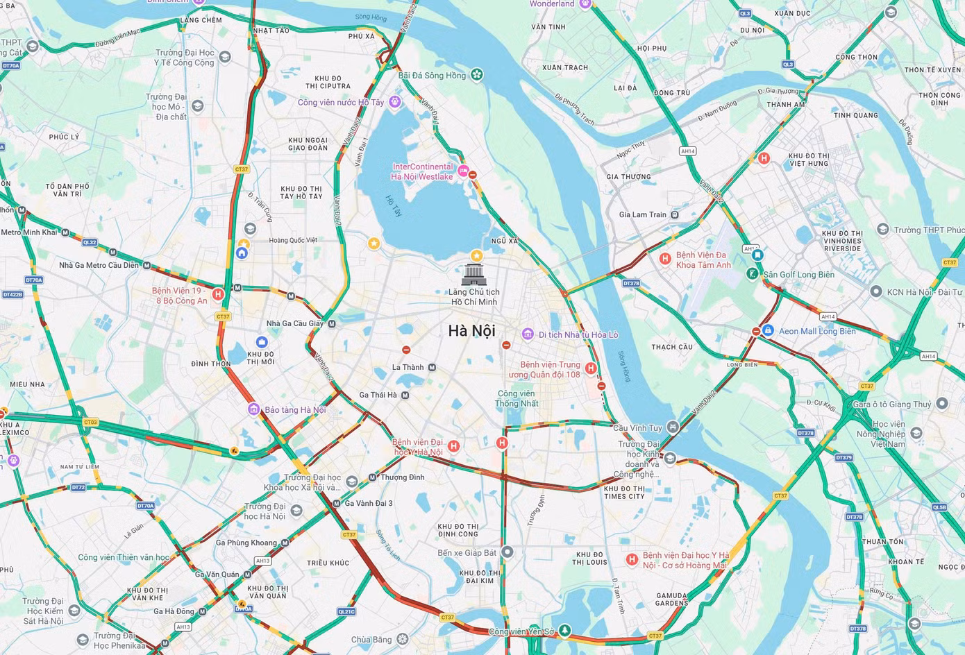 Bản đồ giao thông Hà Nội được ghi nhận lúc 8h30 sáng ngày 3/9/2026. Ảnh: Google Maps