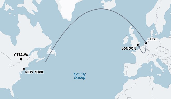 Vị trí các thành phố Ottawa, New York, Zeist và London. Đồ họa: ABC