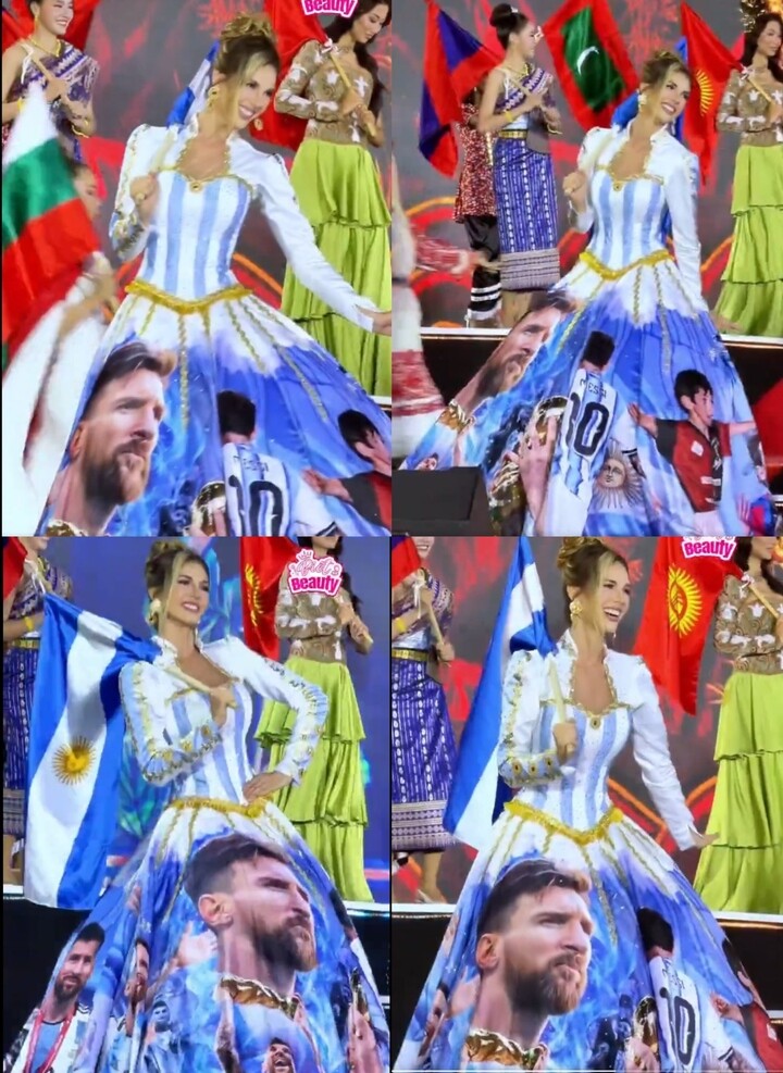 Alina Luz Akselrad với chiếc váy in hình Messi - Ảnh chụp màn hình