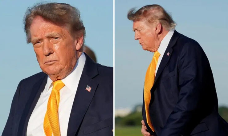 Ông Trump với mái tóc nâu ở sân bay Morristown, bang New Jersey, hôm 4/9. Ảnh: NY Post